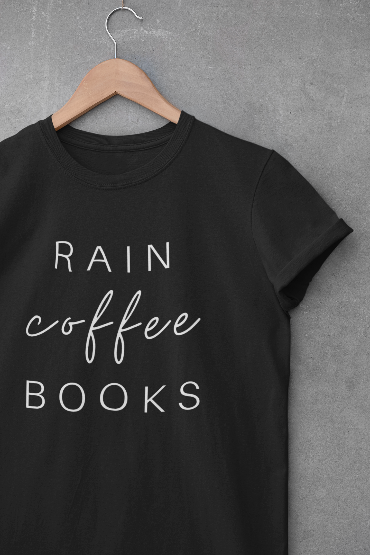Rain Coffee Books Black Tshirt